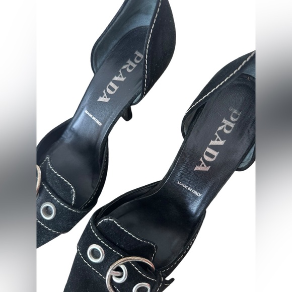 Prada Womens Black Suede Pointed Toe Slip On Vintage Kitten Heels 37 - Picture 5 of 8